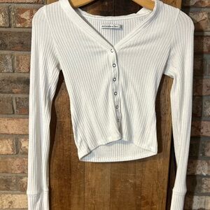 Abercrombie & Fitch White Ribbed Long Sleeve Button Down